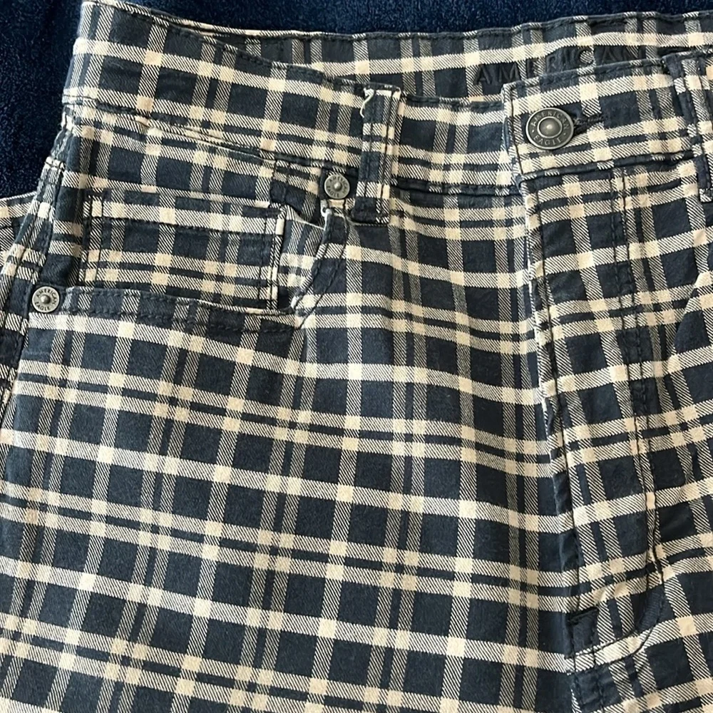 american eagle navy plaid mom jean stretch denim - Picture 4 of 4